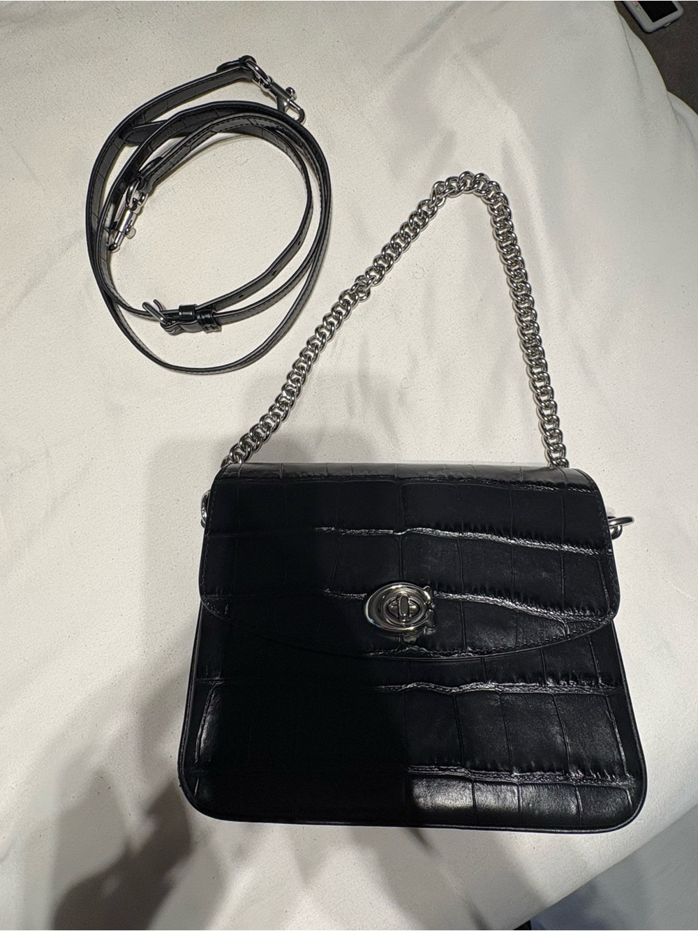 Coach Black Croc-Embossed Chain Shoulder Bag